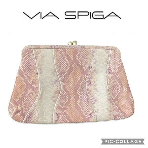 Via Spiga Snakeskin Embossed Cow Leather pink Clutch shoulder bag - Picture 1 of 12